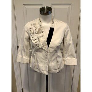 Floreat Anthropologie Cream W/ Blue Striped Trim Jacket, Size 0 (US)